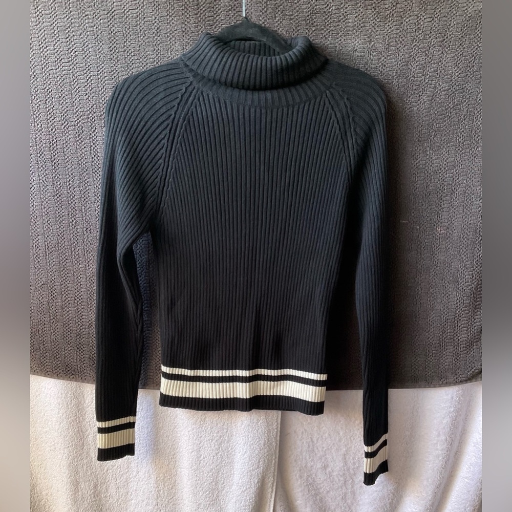 Elegant Black Turtleneck Sweater with White Accents